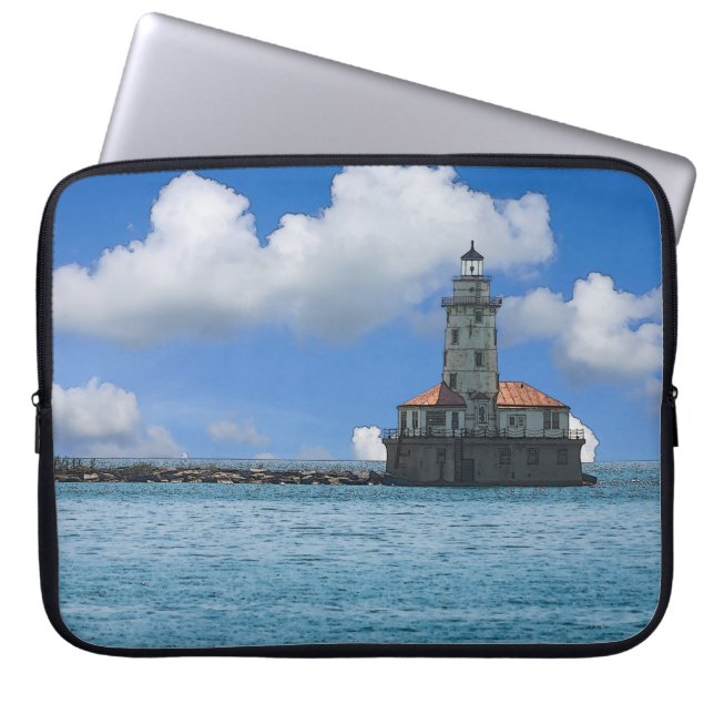 Chicago Harbour Lighthouse Painterly Laptop Sleeve (Front)