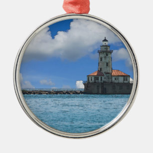 Chicago Harbour Lighthouse Painterly Metal Tree Decoration
