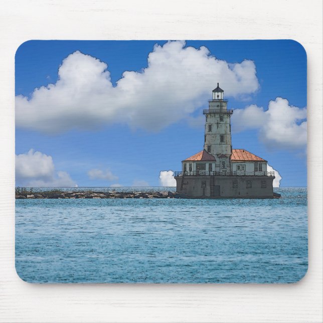 Chicago Harbour Lighthouse Painterly Mouse Mat (Front)