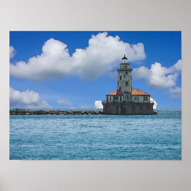 Chicago Harbour Lighthouse Painterly Poster (Front)
