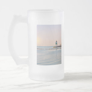 Chicago Harbour Southeast Lighthouse Frosted Glass Beer Mug