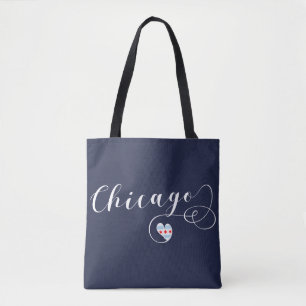 Chicago Heart Grocery Bag, Illinois Tote Bag