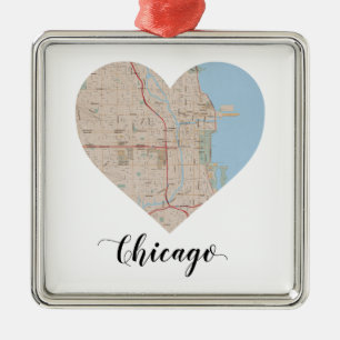 Chicago Heart Map Metal Tree Decoration