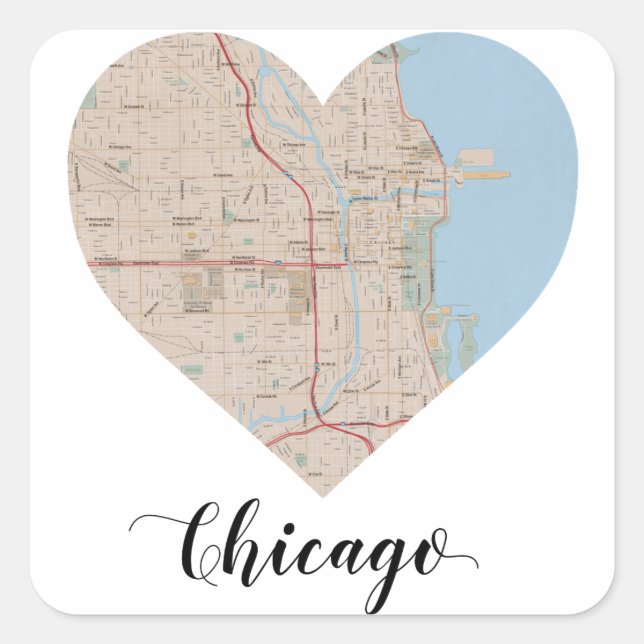 Chicago Heart Map Square Sticker (Front)