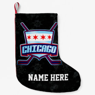 Chicago Hockey Flag Christmas Stocking, Customise Small Christmas Stocking