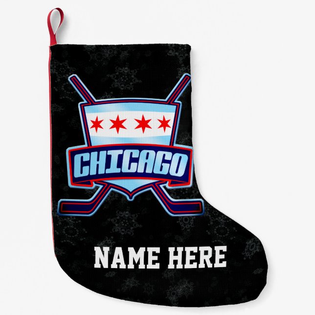 Chicago Hockey Flag Christmas Stocking, Customise Small Christmas Stocking (Front)