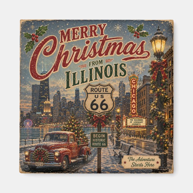Chicago Holiday Route 66 Keepsake Magnet (Front)