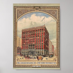 Chicago, Home Insurance Building, Vintage Poster