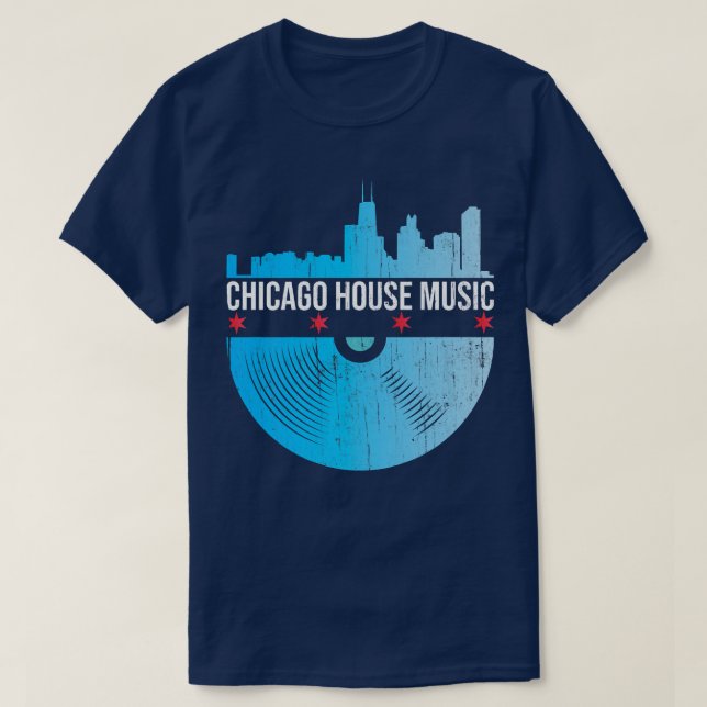 Chicago House Music - Skyline Vinyl Record Dj Rave T-Shirt (Design Front)