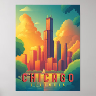 Chicago Iconic Skyline & Lake Michigan Poster