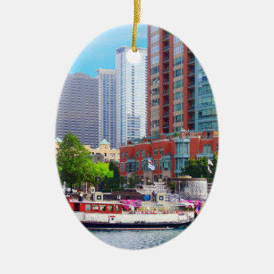 Chicago IL - Chicago River Near Centennial Fountai Ceramic Tree Decoration