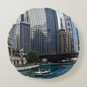 Chicago IL - Chicago River Near Wabash Ave. Bridge Round Cushion
