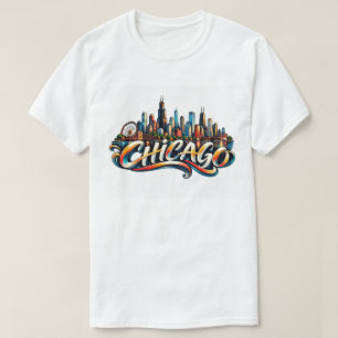 Chicago IL - Chicago Skyline Colourful Waterfront T-Shirt