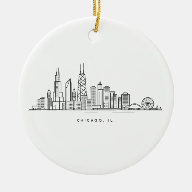 Chicago IL Cityscape Illustration Ceramic Tree Decoration (Front)