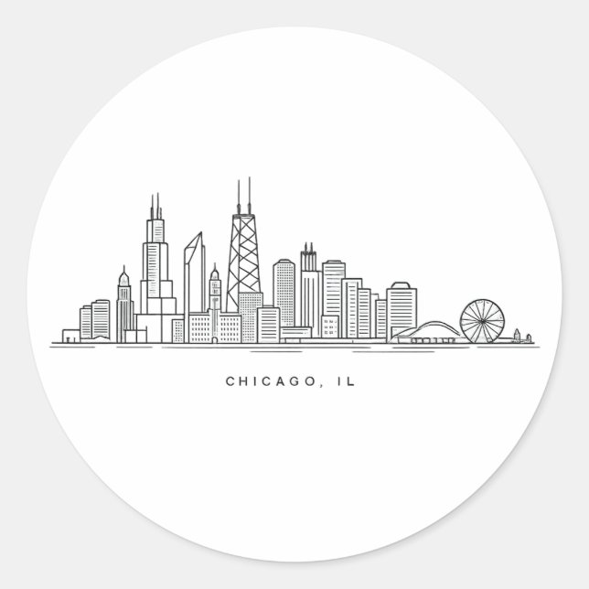 Chicago IL Cityscape Illustration Classic Round Sticker (Front)