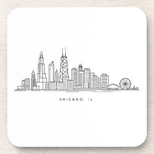 Chicago IL Cityscape Illustration Coaster