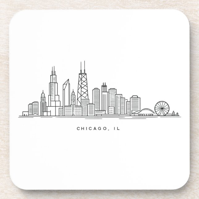 Chicago IL Cityscape Illustration Coaster (Front)