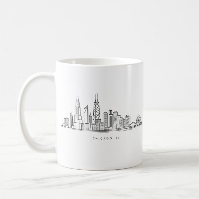 Chicago IL Cityscape Illustration Coffee Mug (Left)