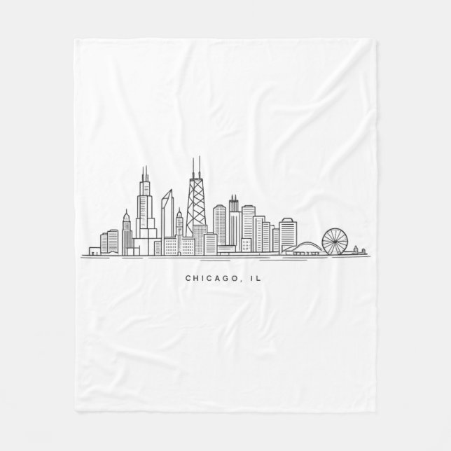 Chicago IL Cityscape Illustration Fleece Blanket (Front)