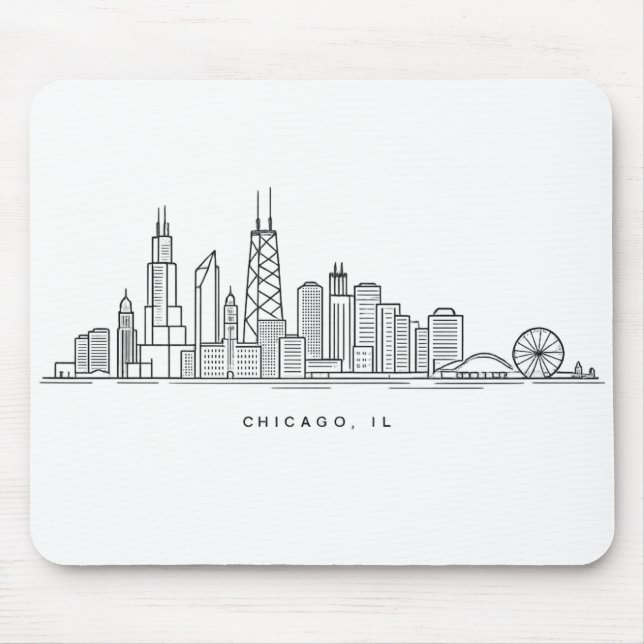 Chicago IL Cityscape Illustration Mouse Mat (Front)