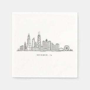 Chicago IL Cityscape Illustration Napkin