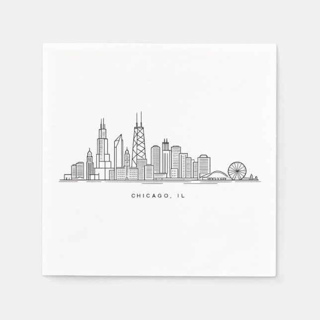 Chicago IL Cityscape Illustration Napkin (Front)