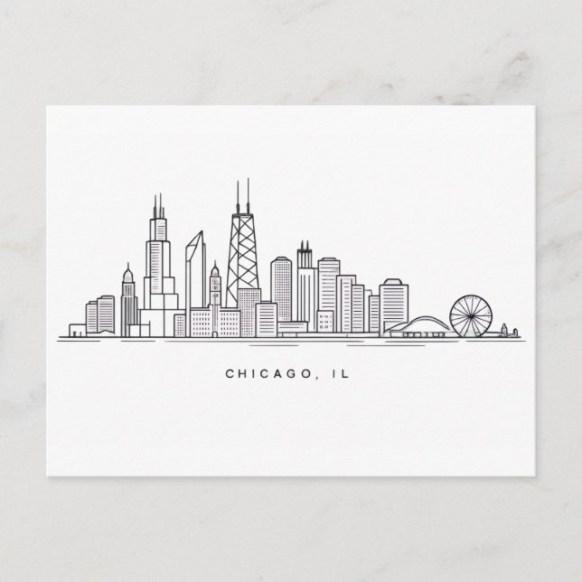 Chicago IL Cityscape Illustration Postcard (Front)