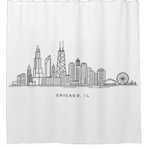 Chicago IL Cityscape Illustration Shower Curtain
