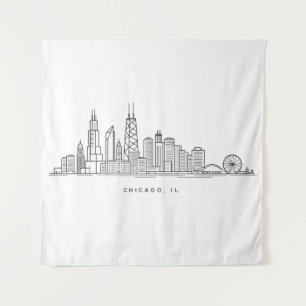 Chicago IL Cityscape Illustration Tapestry