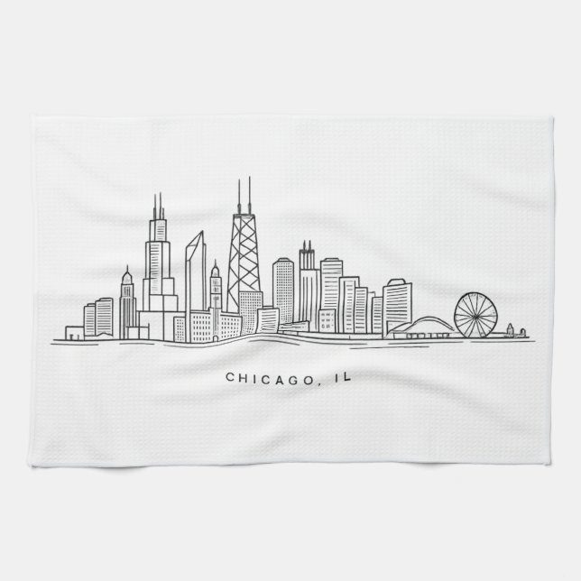 Chicago IL Cityscape Illustration Tea Towel (Horizontal)