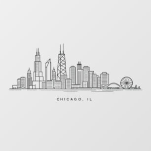 Chicago IL Cityscape Illustration Window Cling