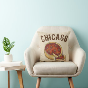 Chicago IL Illinois Deep Dish Pepperoni Pizza Food Cushion