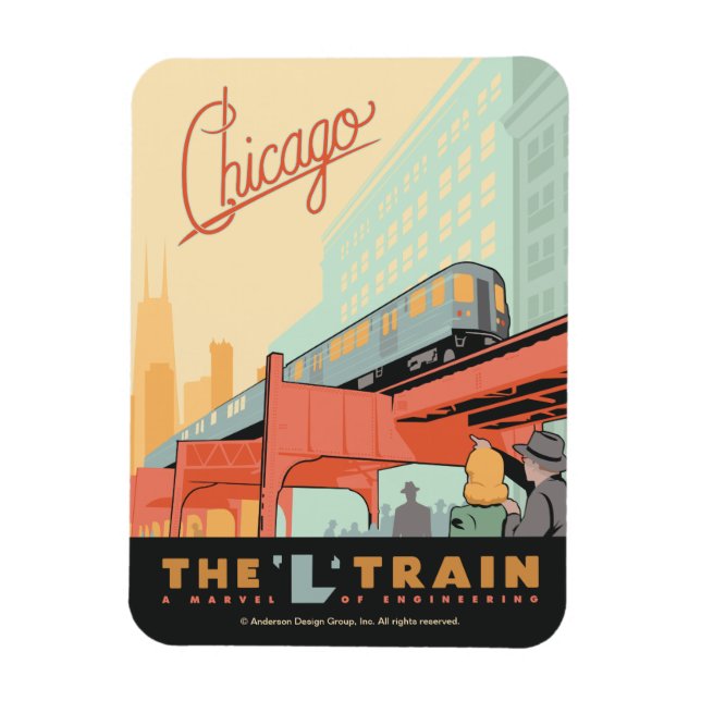 Chicago, IL - 'L' Train Magnet (Vertical)