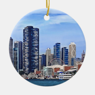 Chicago IL - Lake Michigan Near Navy Pier Ceramic Tree Decoration