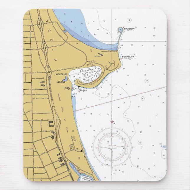 Chicago IL Montrose Harbour Nautical Chart Mouse Mat (Front)
