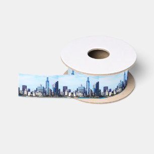 Chicago IL - Schooner Against Chicago Skyline Satin Ribbon