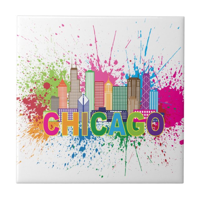 Chicago IL Skyline Abstract Colour Illustration Tile (Front)