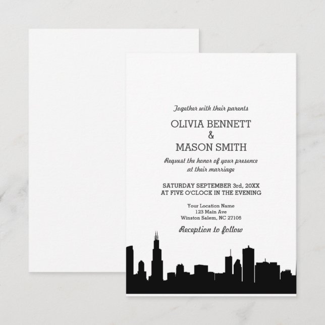 Chicago Il Skyline Cityscape Wedding Invitation (Front/Back)