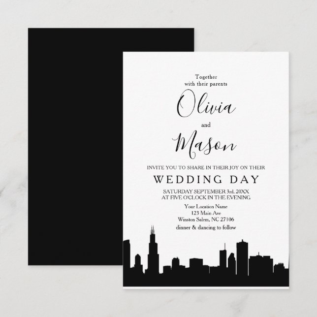 Chicago Il Skyline Cityscape Wedding Invitation (Front/Back)