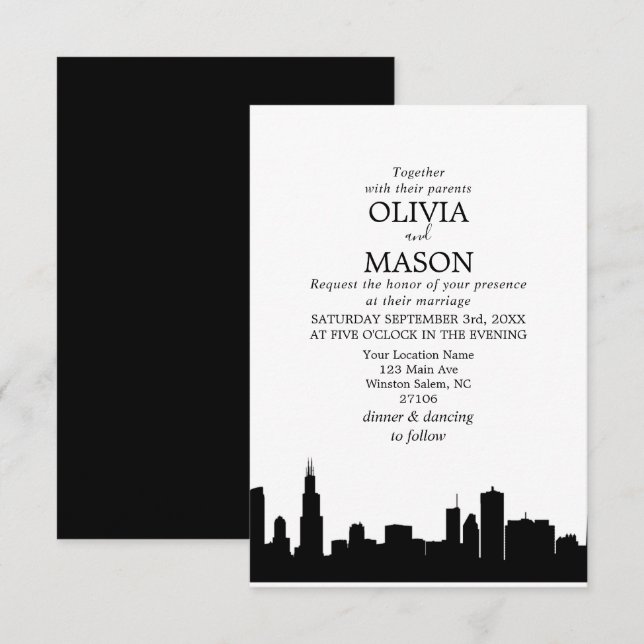 Chicago Il Skyline Cityscape Wedding Invitation (Front/Back)