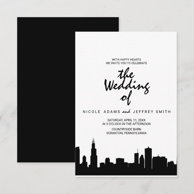 Chicago Il Skyline Cityscape Wedding Invitation (Front/Back)