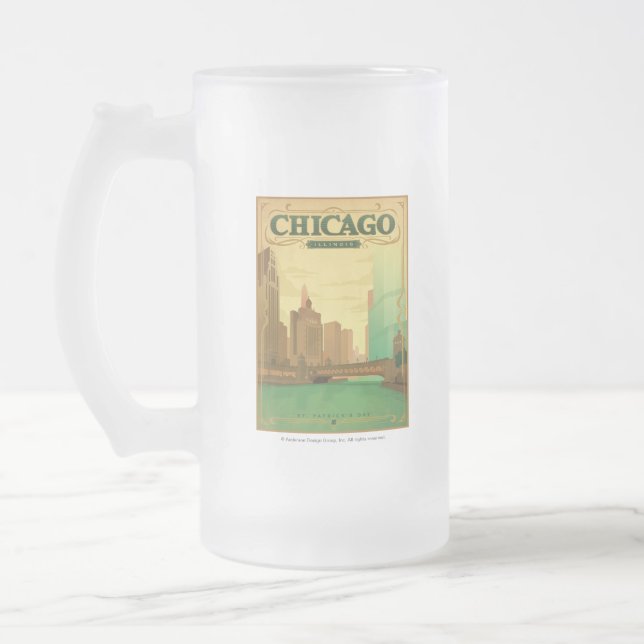Chicago, IL - St. Patrick's Day Frosted Glass Beer Mug (Left)