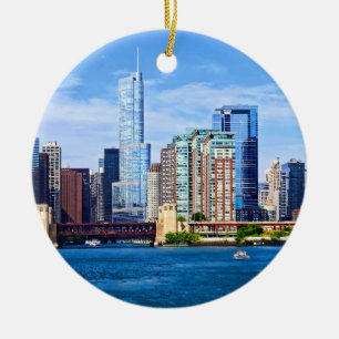 Chicago IL - View From Lake Michigan Ceramic Tree Decoration