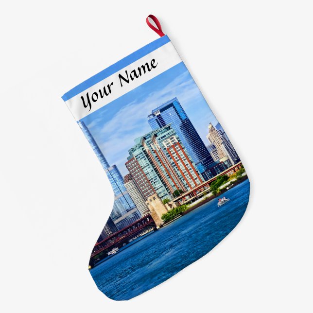 Chicago IL - View From Lake Michigan Large Christmas Stocking (Back (Hanging))