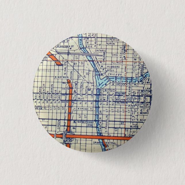Chicago, IL Vintage Map 3 Cm Round Badge (Front)