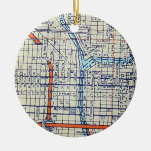 Chicago, IL Vintage Map Ceramic Tree Decoration