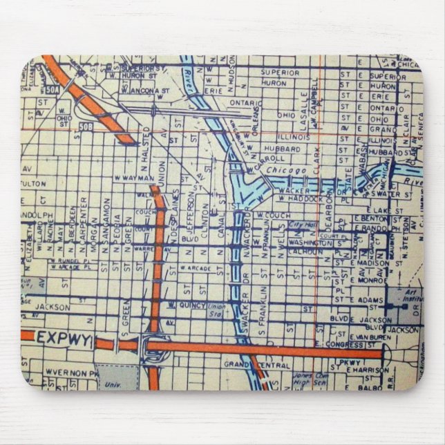 Chicago, IL Vintage Map Mouse Mat (Front)