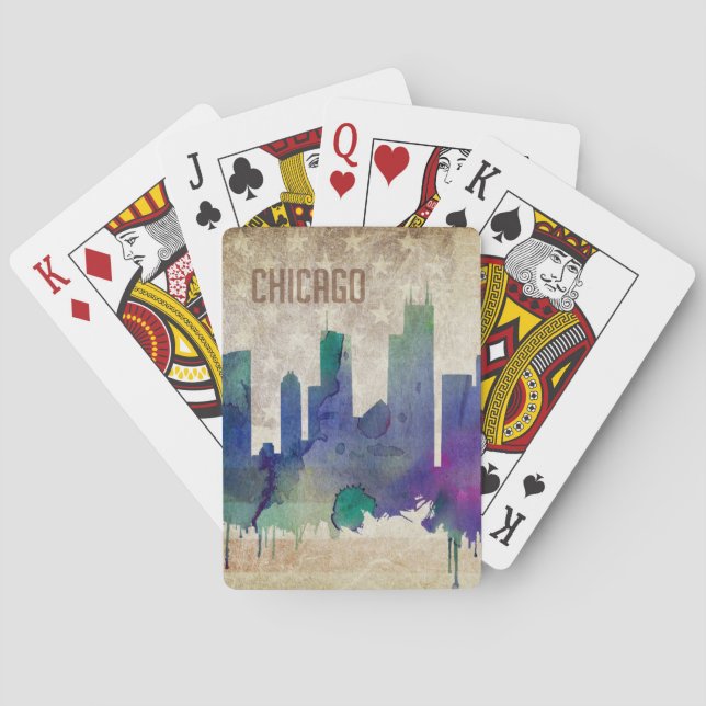 Chicago, IL | Watercolor City Skyline Playing Cards (Back)