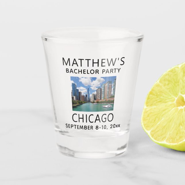Chicago Ilinois Bachelor Party Wedding Favour Shot Glass (Front)