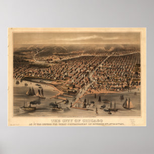 Chicago Illinois 1871 Antique Panoramic Map Poster